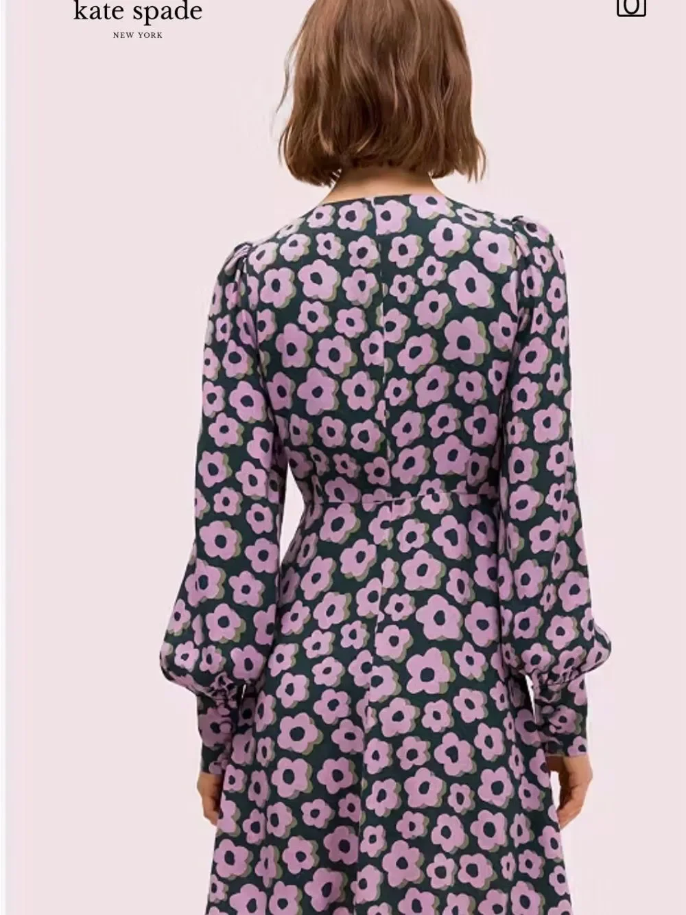 kate spade Black Dress with Purple Floral Print, Square Neck Mini